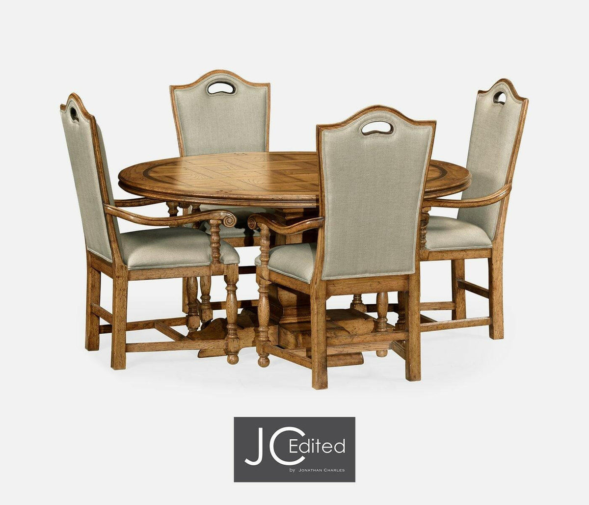 Jonathan Charles Round Dining Table in Brown Chestnut - Medium.