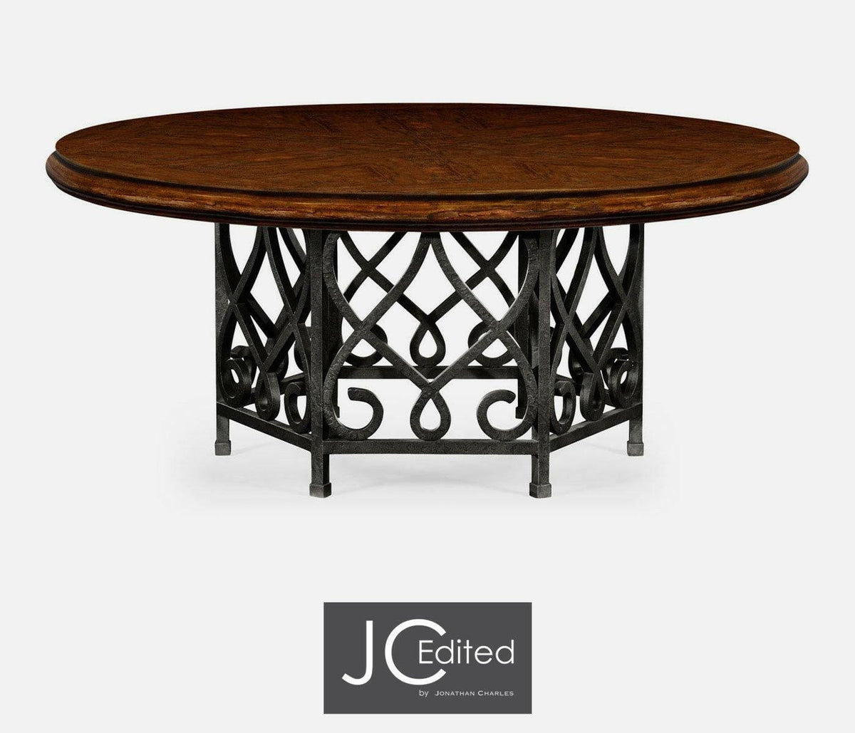 Jonathan Charles Round Dining Table Wrought Iron - Walnut.