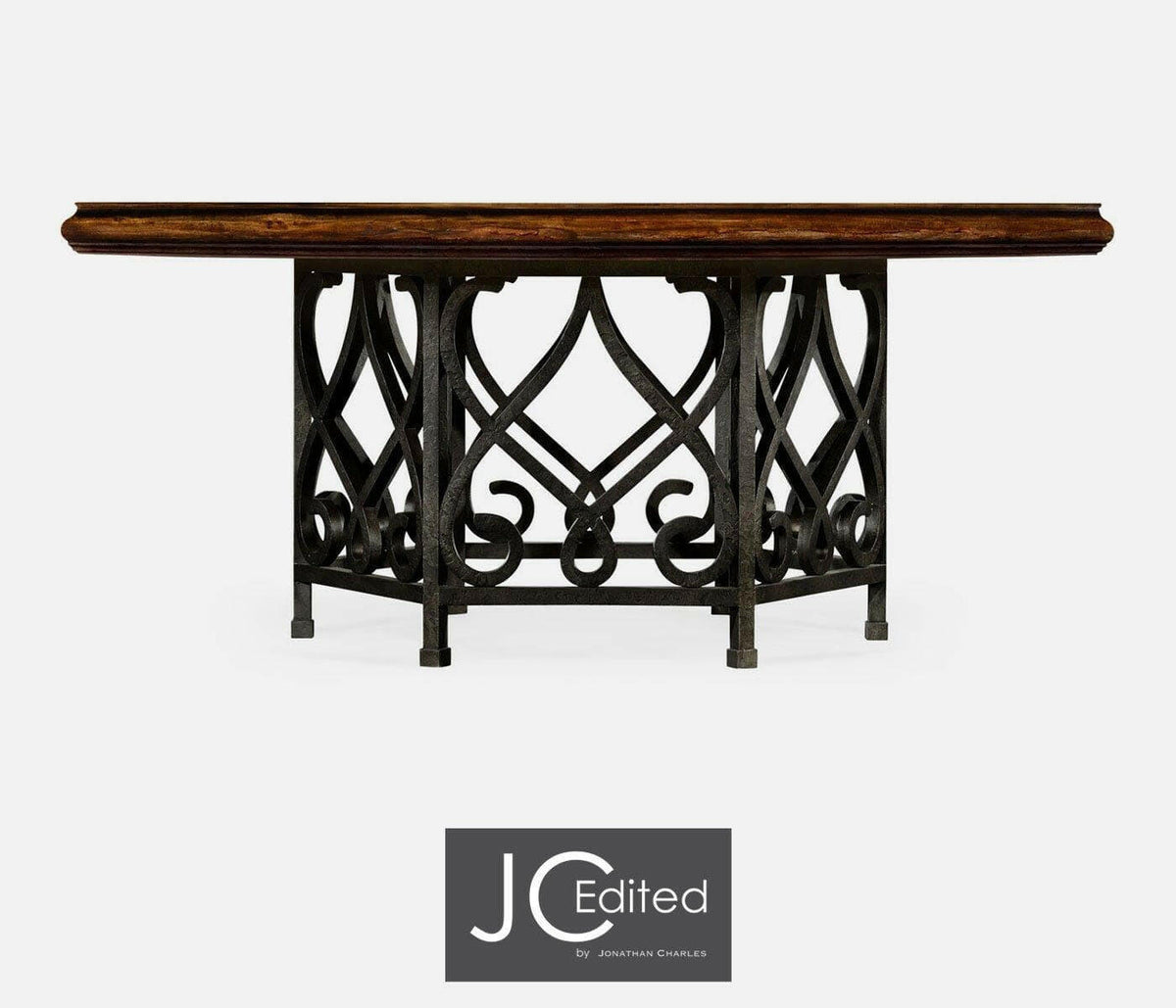 Jonathan Charles Round Dining Table Wrought Iron - Walnut.