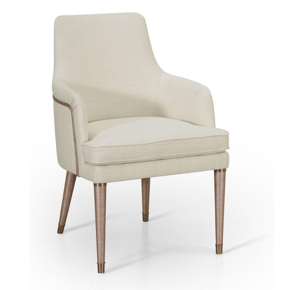 Jonathan Charles Shoal Linen Upholstered Dining Chair with Arms.