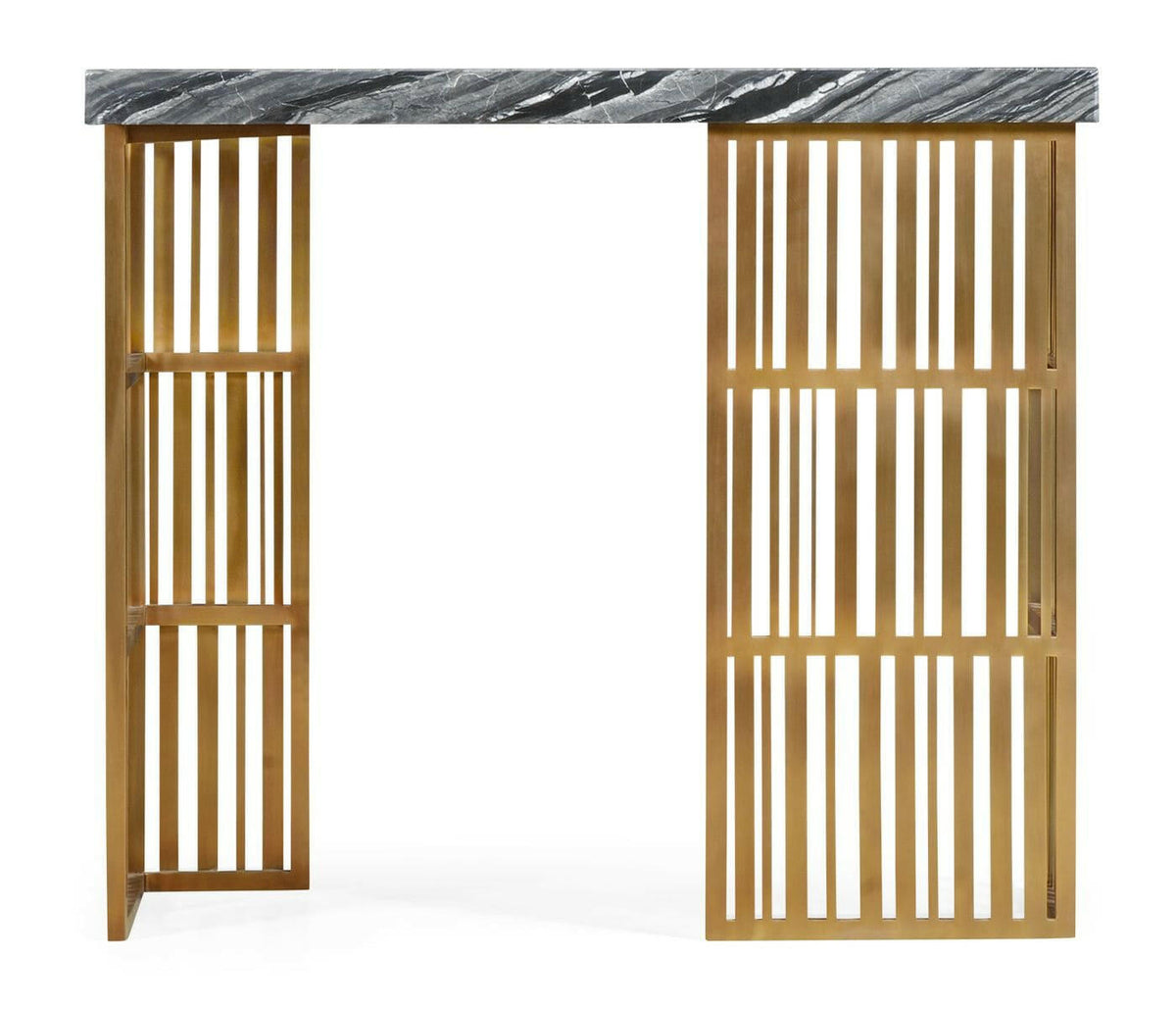 Jonathan Charles Charles Outdoor Rectangular Brass and Marble Console Table.