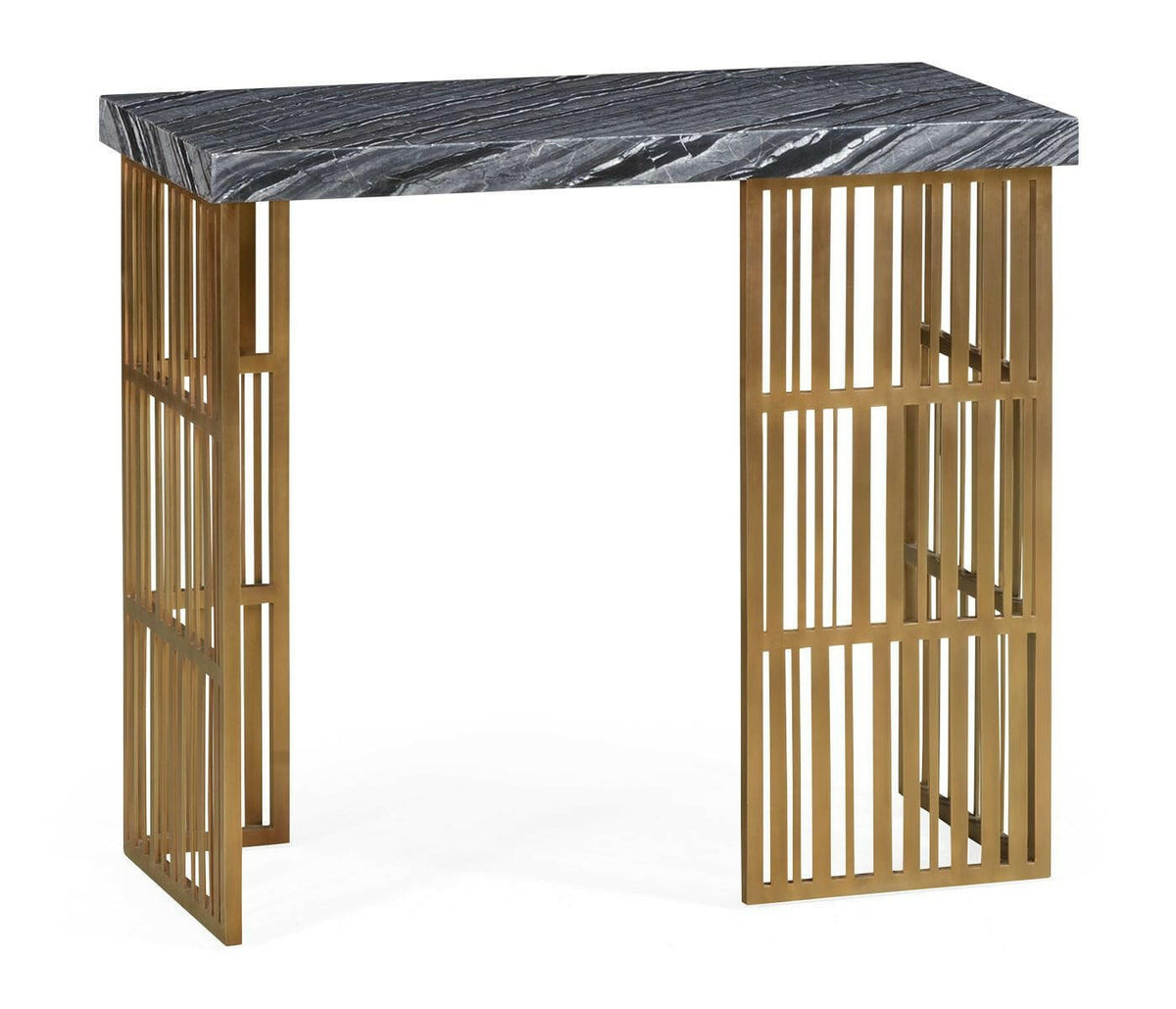 Jonathan Charles Charles Outdoor Rectangular Brass and Marble Console Table.