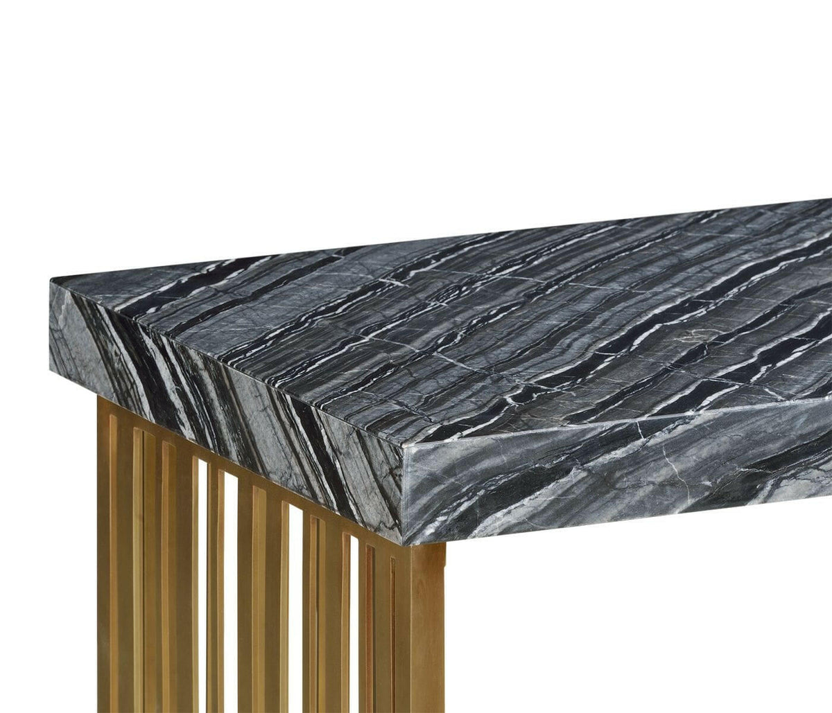 Jonathan Charles Charles Outdoor Rectangular Brass and Marble Console Table.