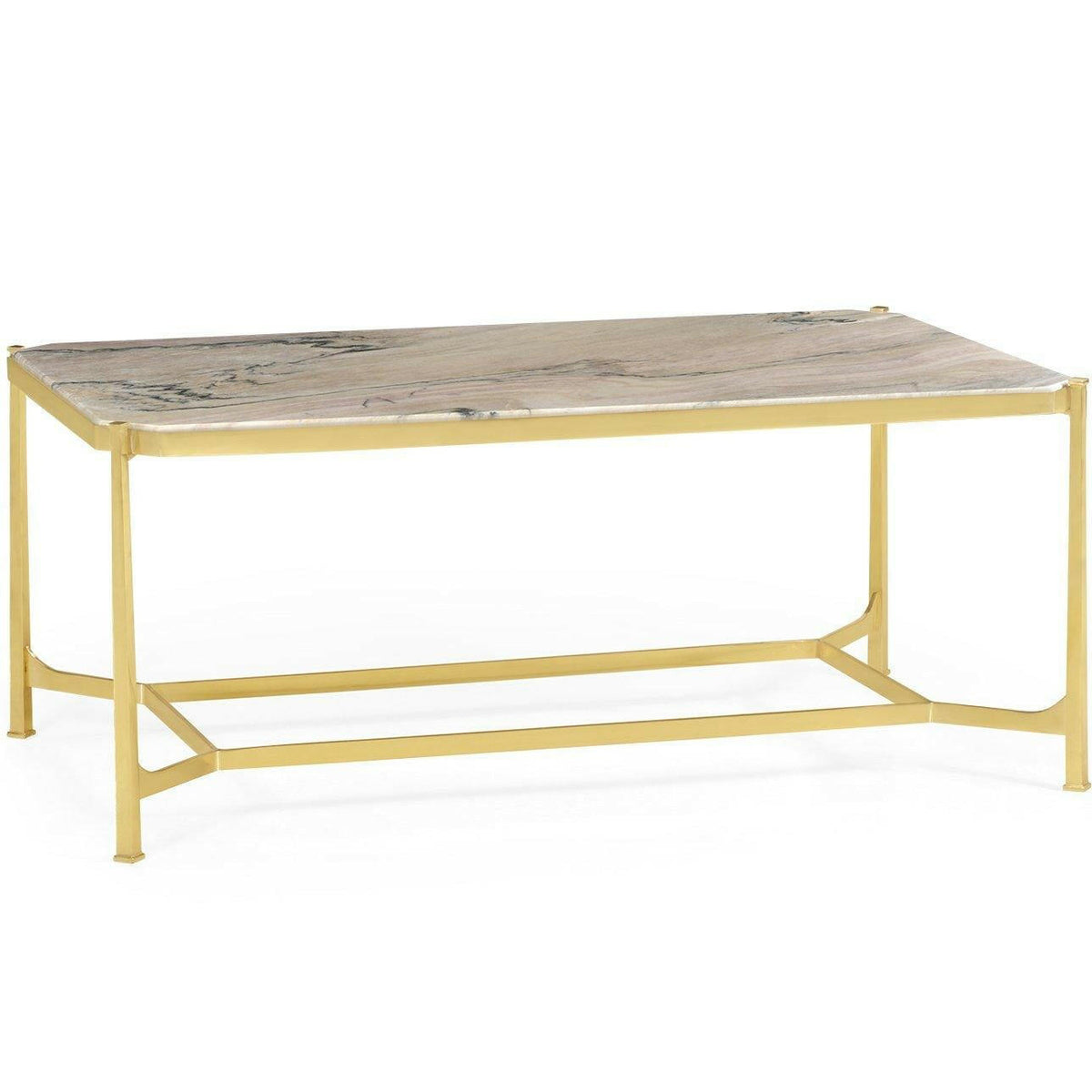 Jonathan Charles Coffee Table Contemporary with Brass Base - Blanco Marble.