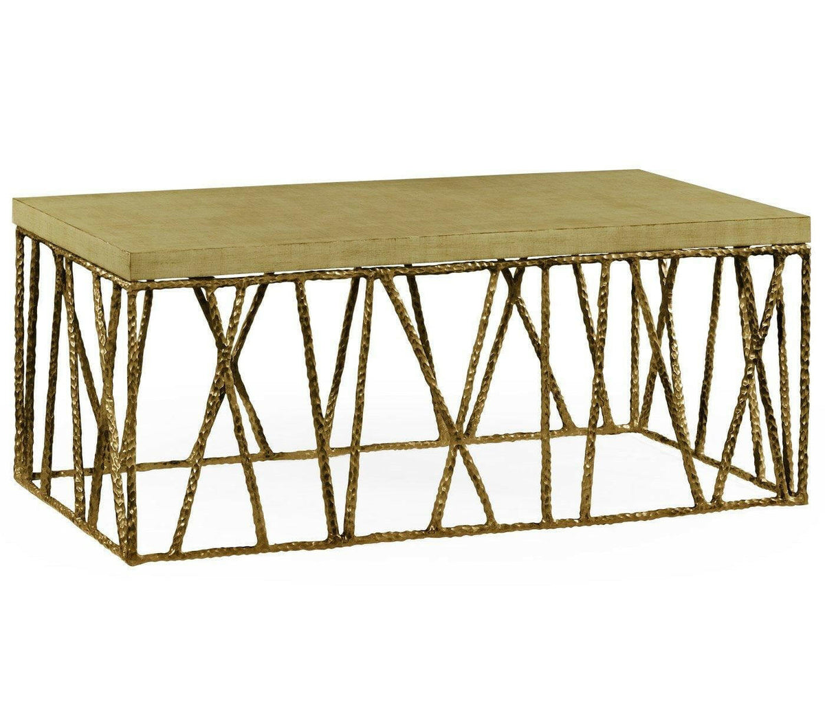 Jonathan Charles Coffee Table Hammered with Celadon Top - Brass.