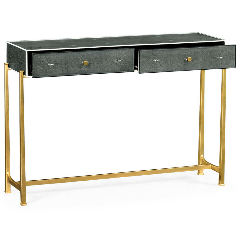 Jonathan Charles Console Table 1930s in Anthracite Shagreen - Gilded.