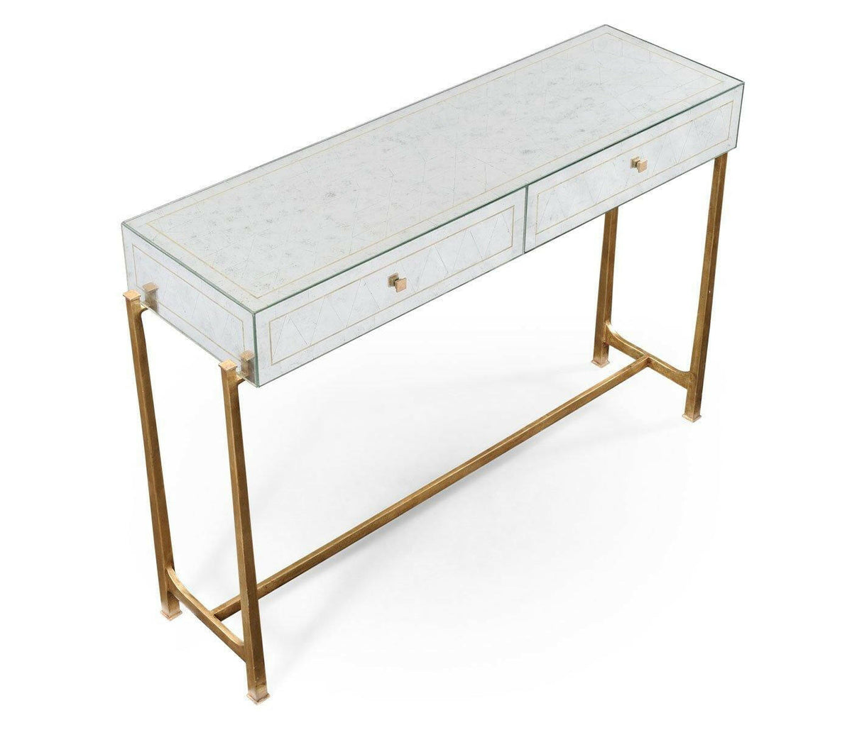 Jonathan Charles Console Table 1930s in Eglomise - Gilded Iron.
