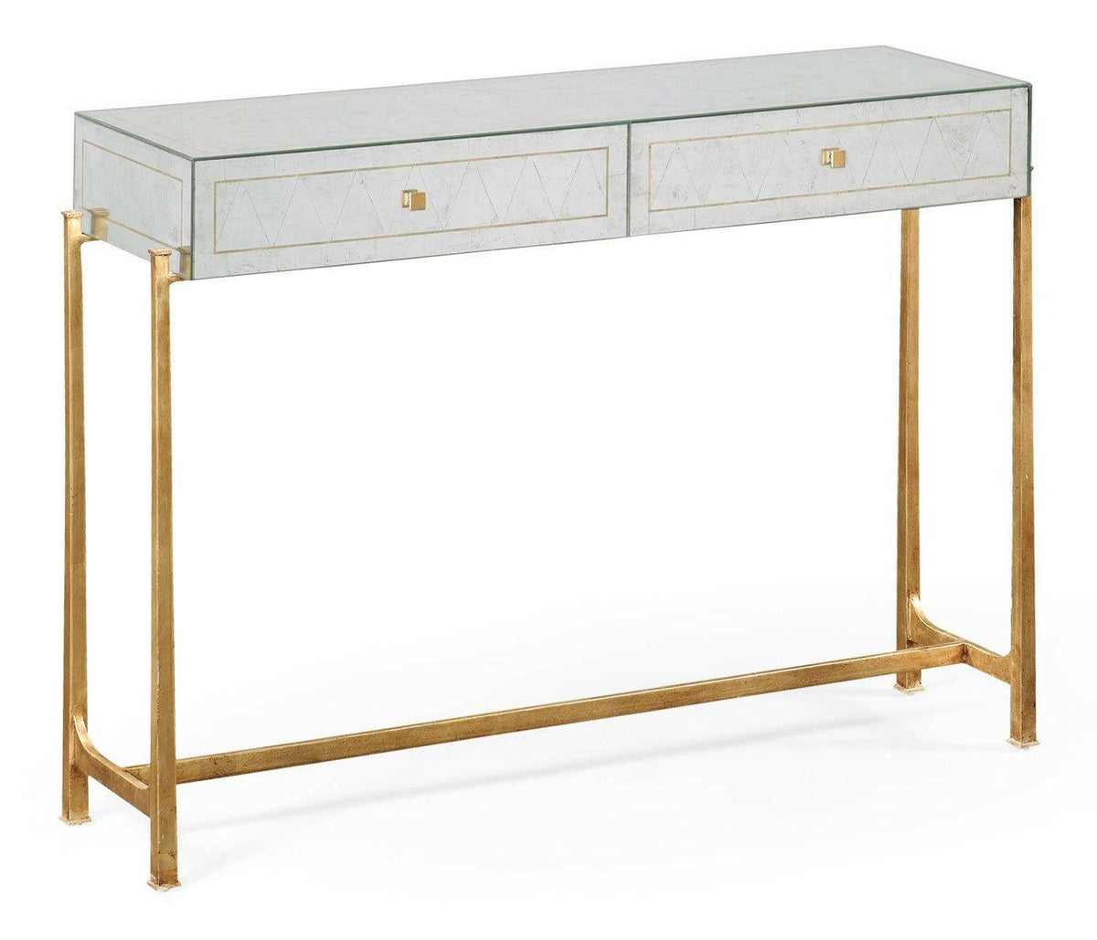 Jonathan Charles Console Table 1930s in Eglomise - Gilded Iron.