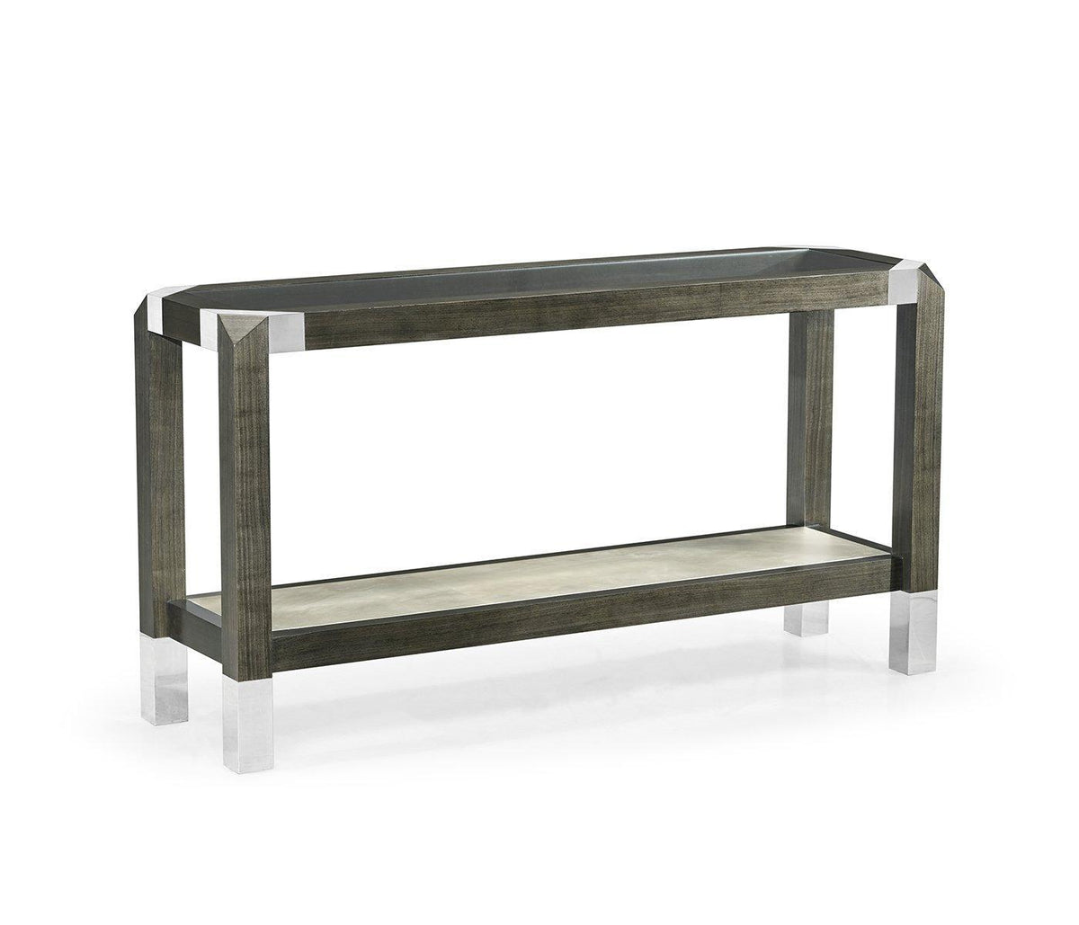 Jonathan Charles Console Table Grey Walnut with Glass Top.