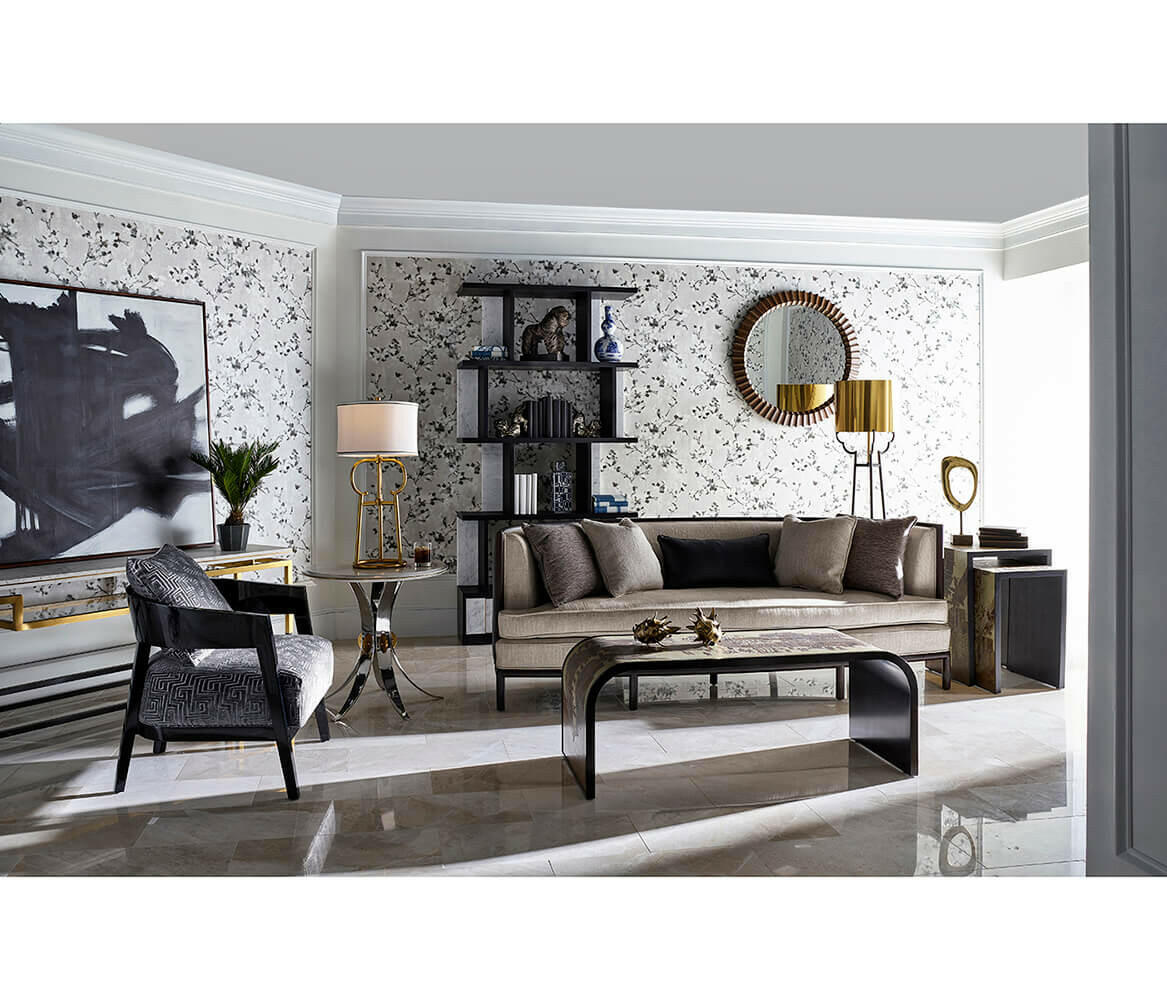 Jonathan Charles Curved Coffee Table Chinoiserie Style.