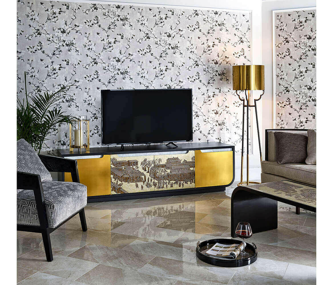 Jonathan Charles Curved Coffee Table Chinoiserie Style.