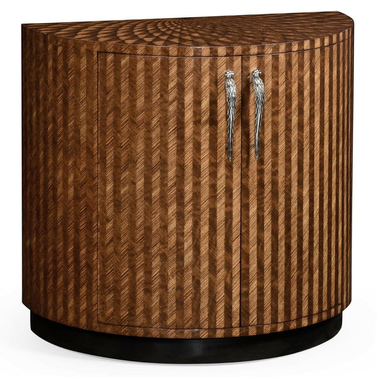 Jonathan Charles Demilune Cocktail Cabinet with Feather Inlay.