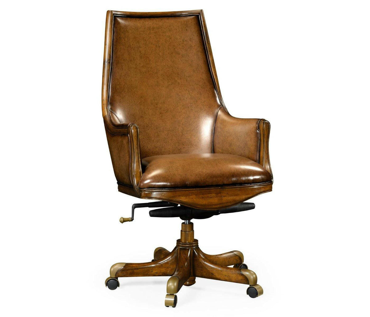 Jonathan Charles Desk Chair Edwardian High Back - Antique Chestnut Leather.