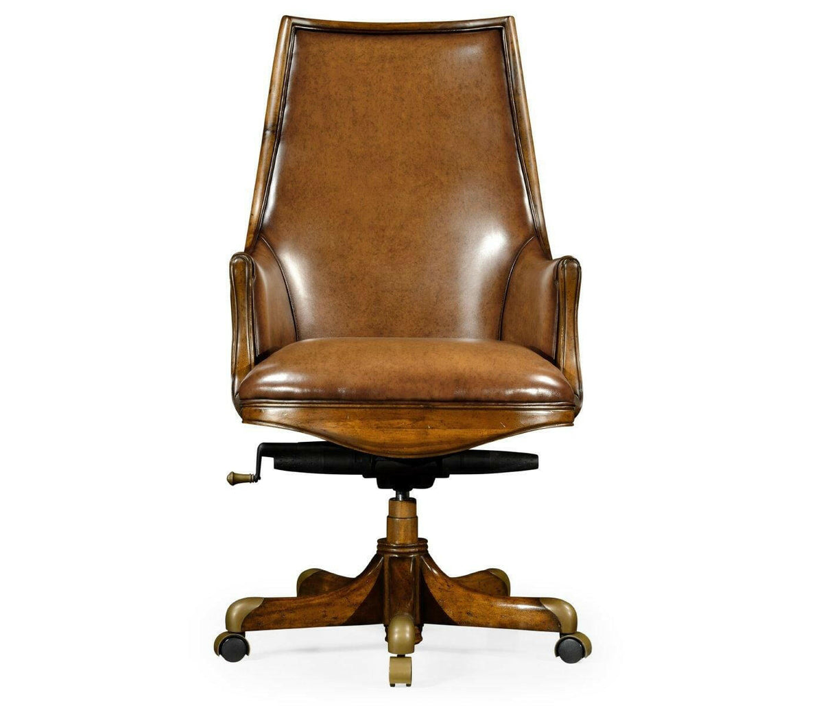 Jonathan Charles Desk Chair Edwardian High Back - Antique Chestnut Leather.