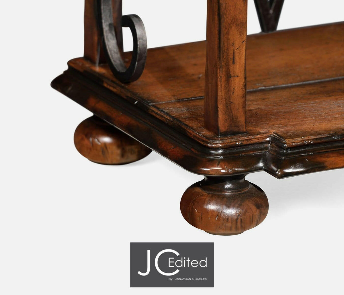 Jonathan Charles Etagere Wrought Iron in Rustic Walnut.