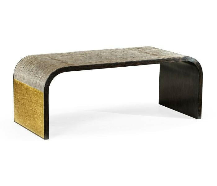 Jonathan Charles Etched Brass Curved Coffee Table.