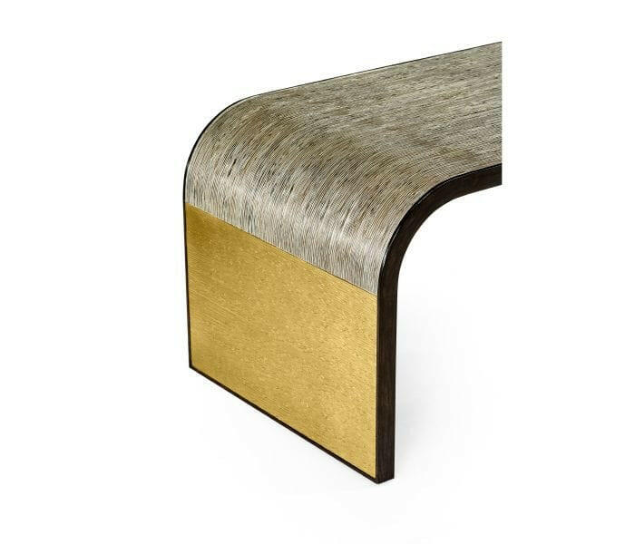 Jonathan Charles Etched Brass Curved Coffee Table.