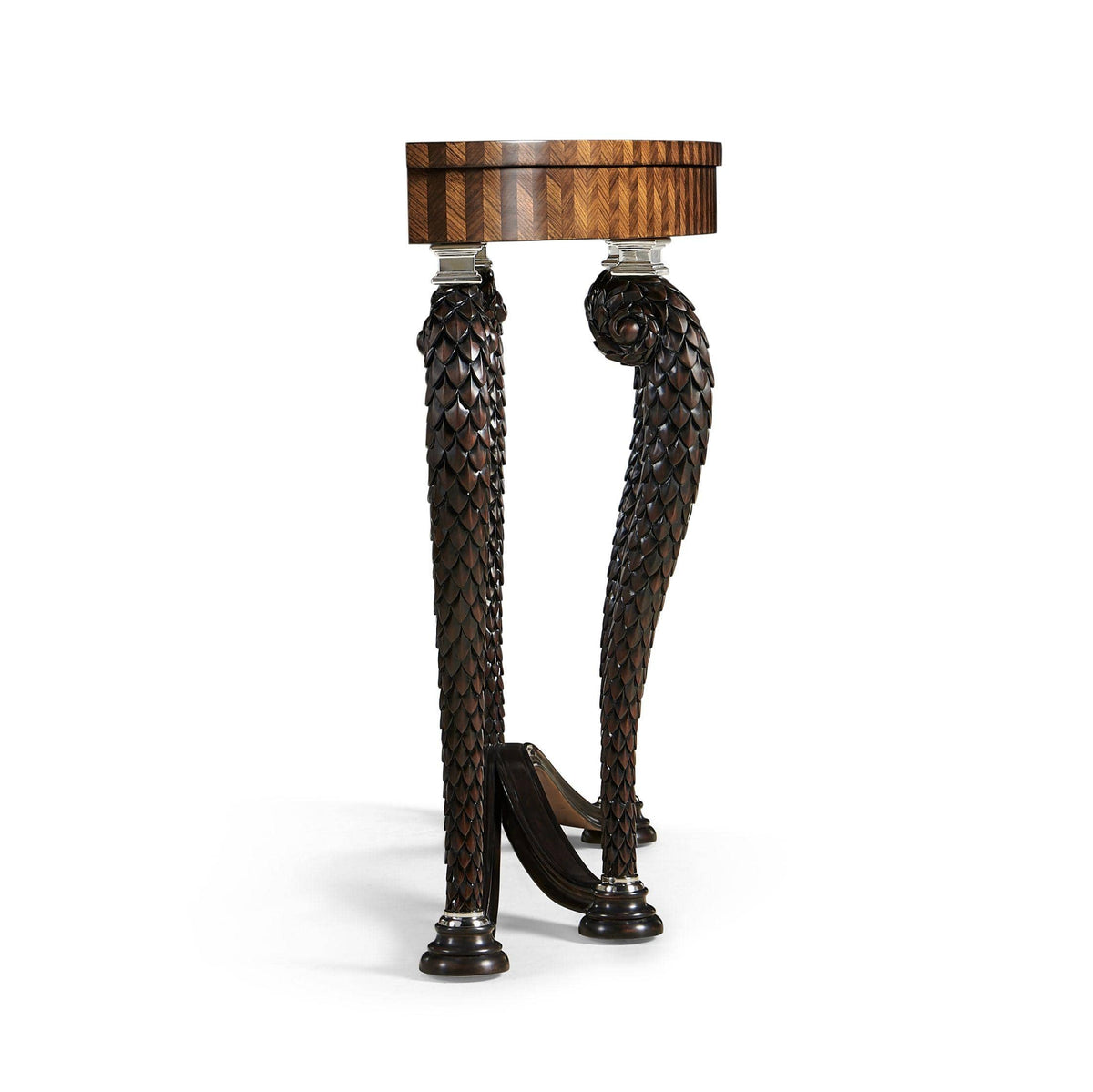 Jonathan Charles Feather Inlay Hand Carved Console Table.