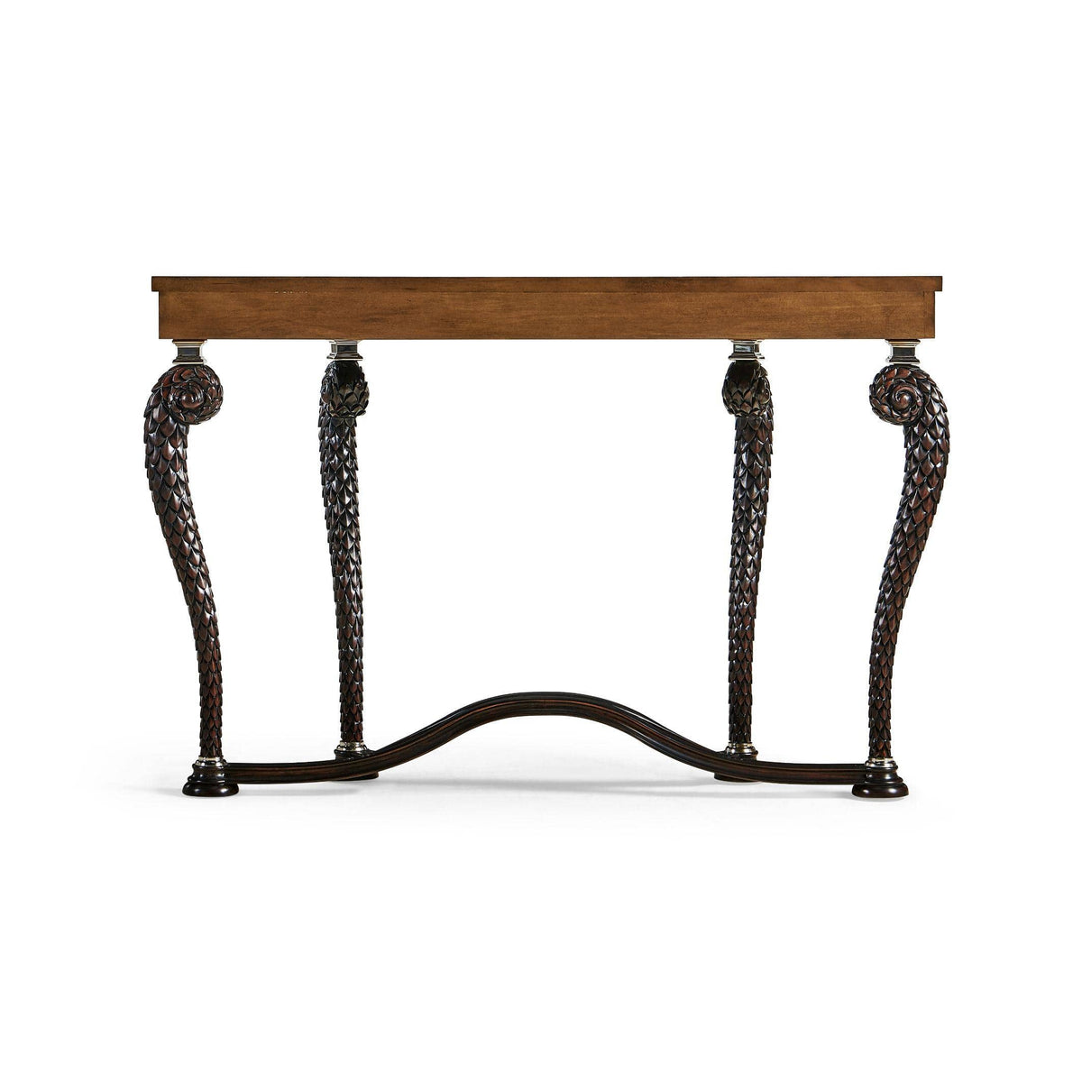 Jonathan Charles Feather Inlay Hand Carved Console Table.