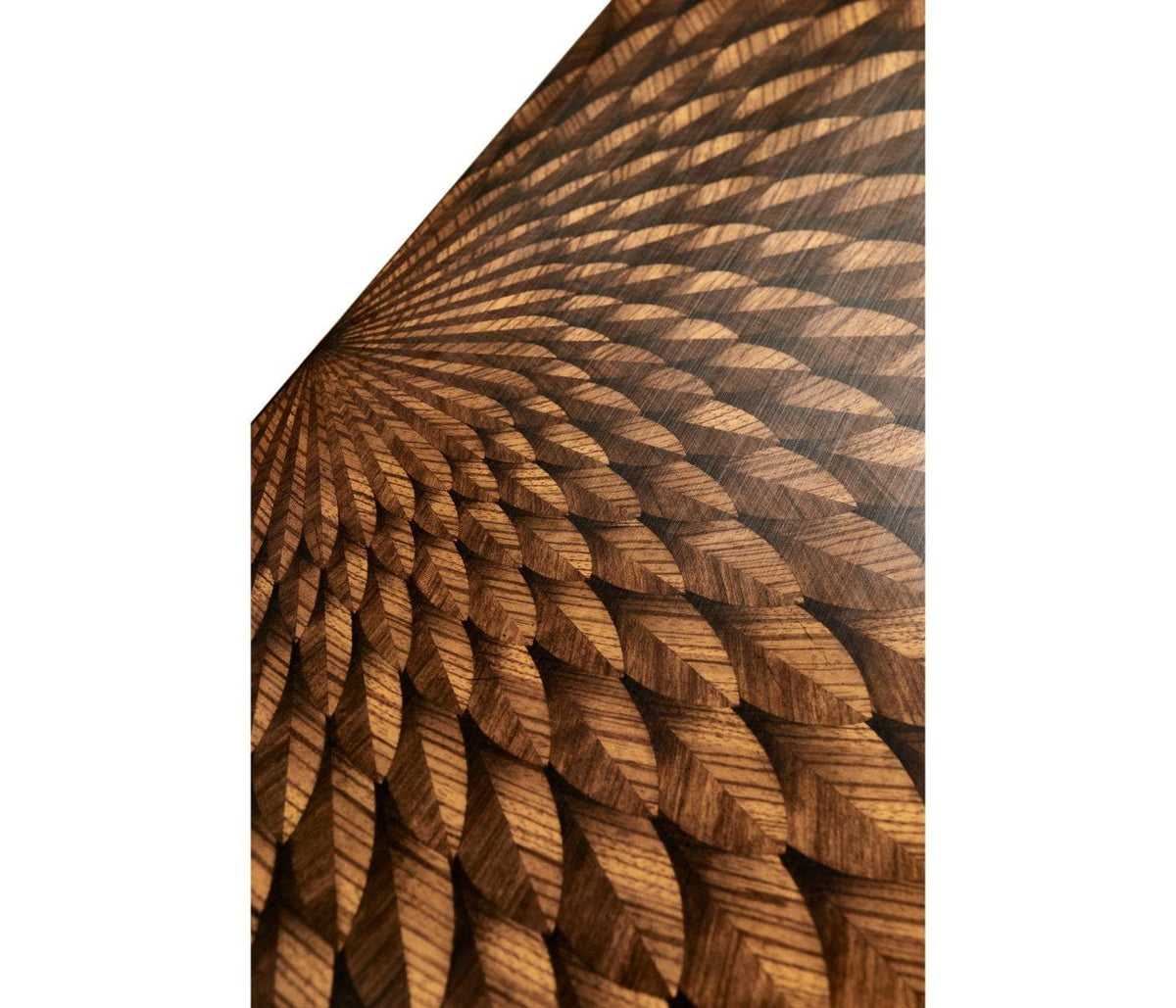 Jonathan Charles Feather Inlay Hand Carved Console Table.