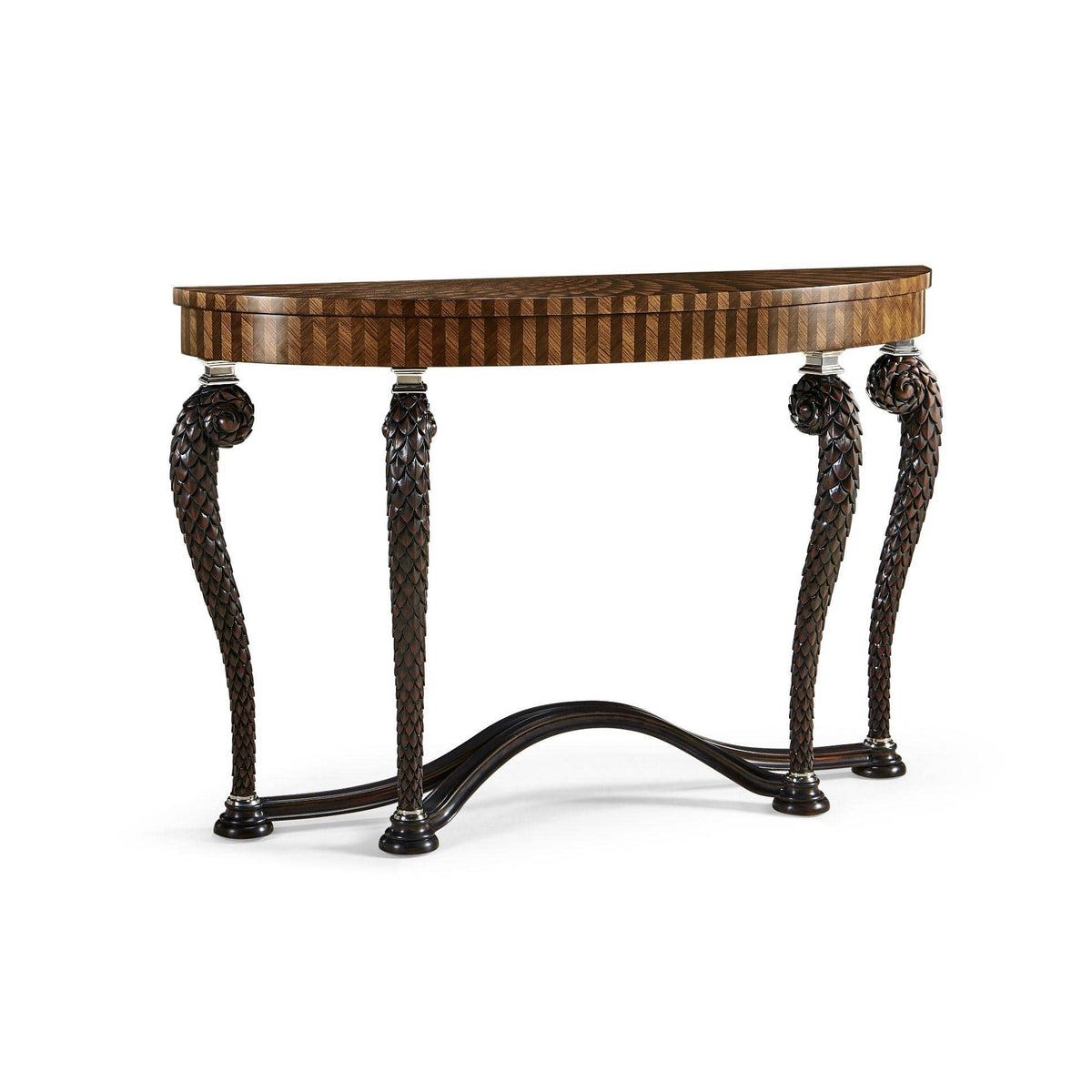 Jonathan Charles Feather Inlay Hand Carved Console Table.
