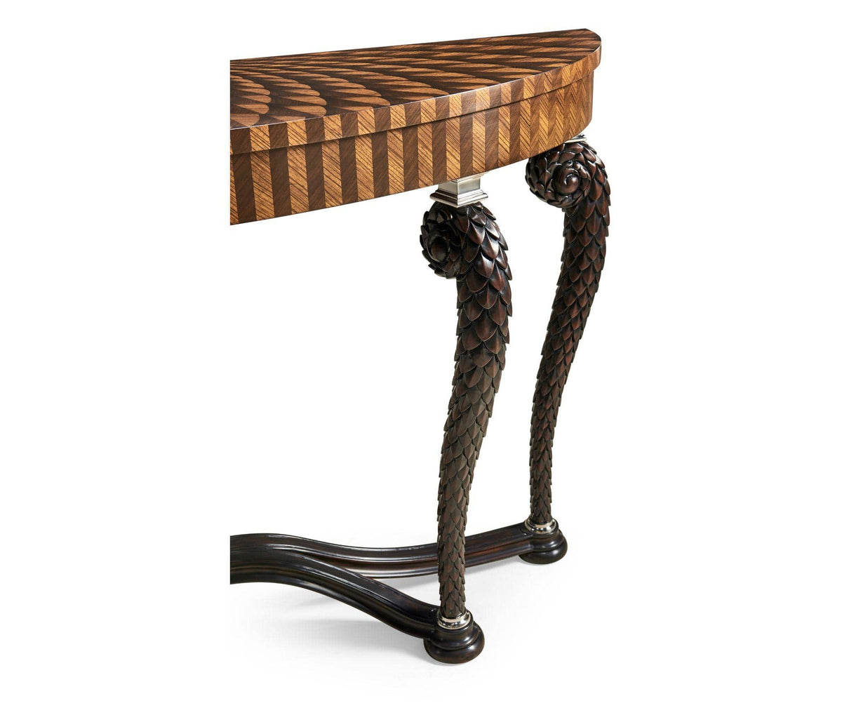 Jonathan Charles Feather Inlay Hand Carved Console Table.