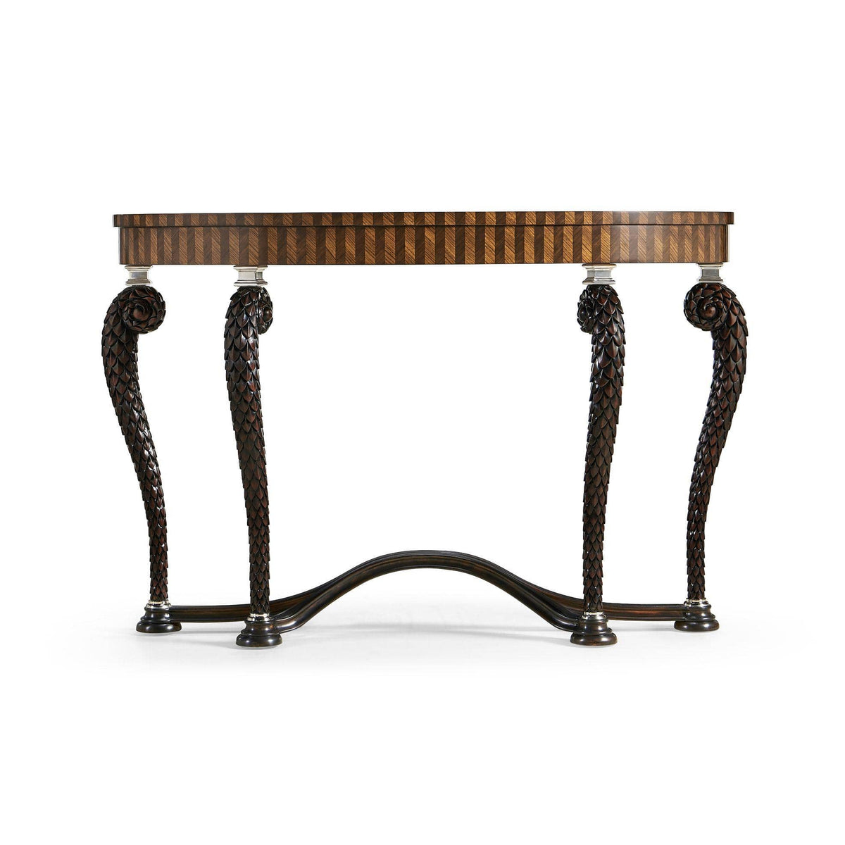 Jonathan Charles Feather Inlay Hand Carved Console Table.