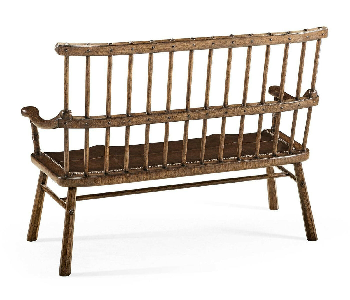 Jonathan Charles Forest Tudor Oak Bench with Leather Seat.