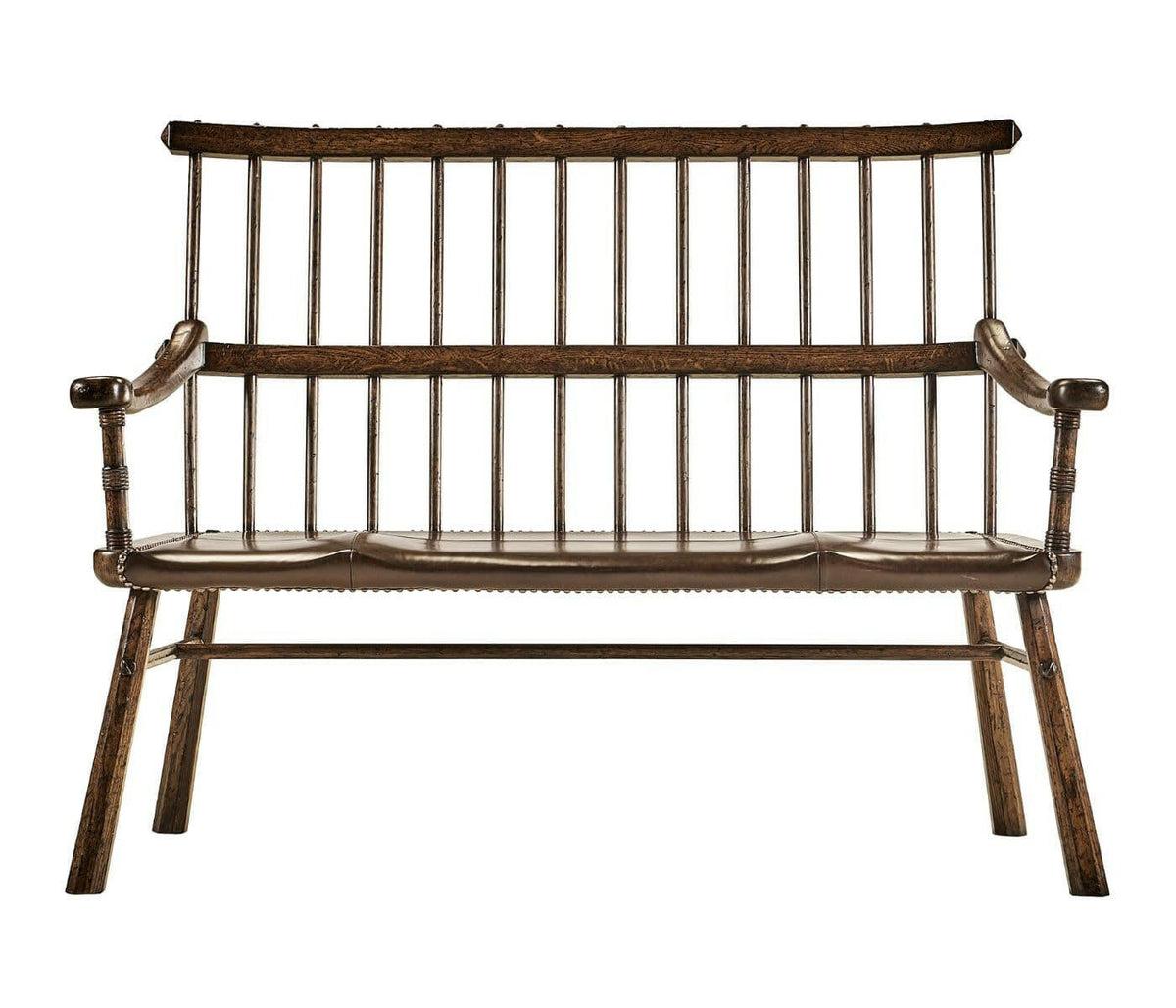 Jonathan Charles Forest Tudor Oak Bench with Leather Seat.