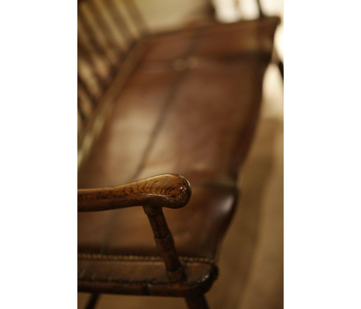 Jonathan Charles Forest Tudor Oak Bench with Leather Seat.