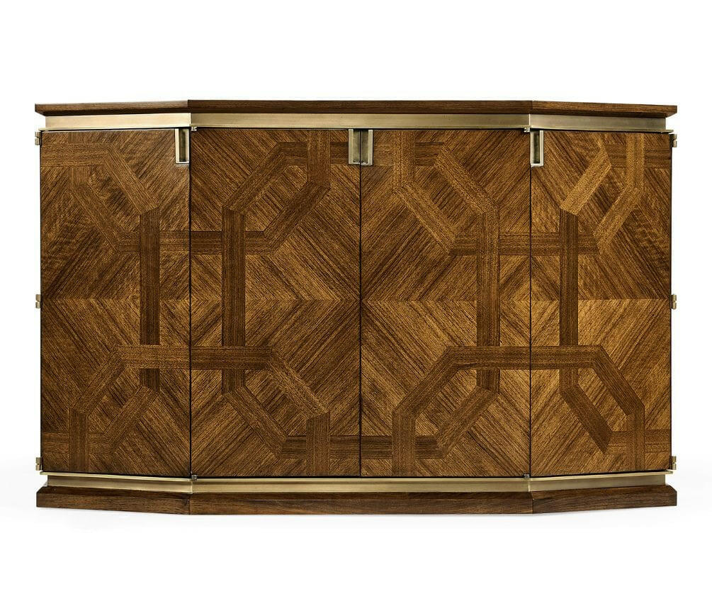 Jonathan Charles Garonne Walnut Parquetry Cabinet.
