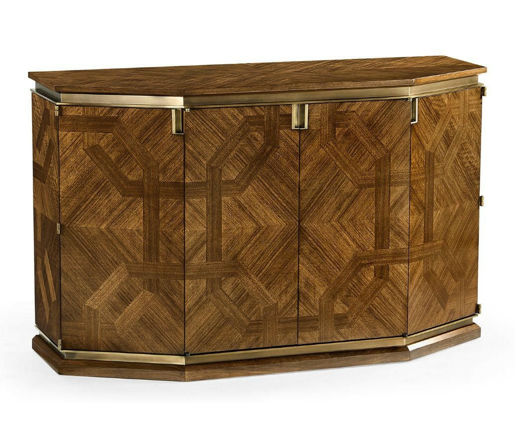 Jonathan Charles Garonne Walnut Parquetry Cabinet.