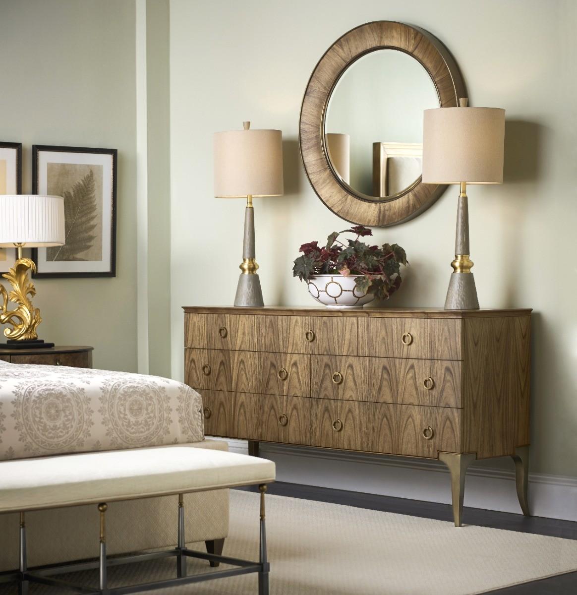 Jonathan Charles Golden Amber & Brass Round Wall Mirror - Small.