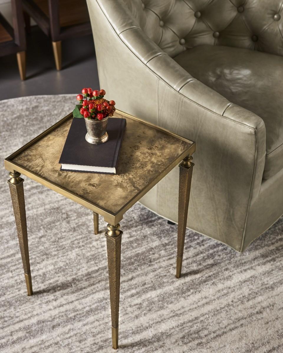 Jonathan Charles Golden Amber & Brass Side Table.