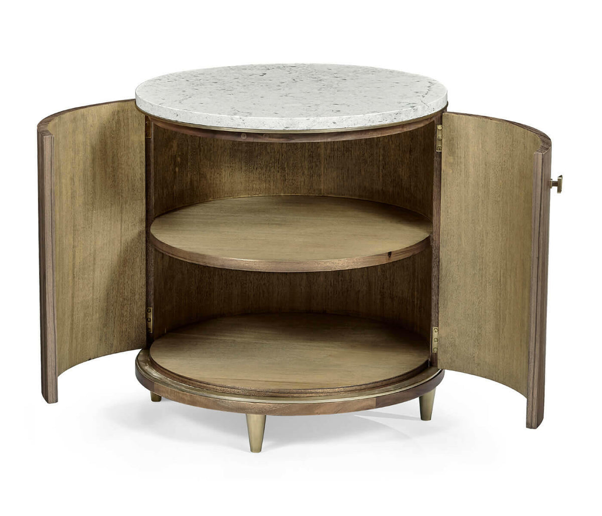 Jonathan Charles Golden Amber Drum Table Speckled Marble Top.