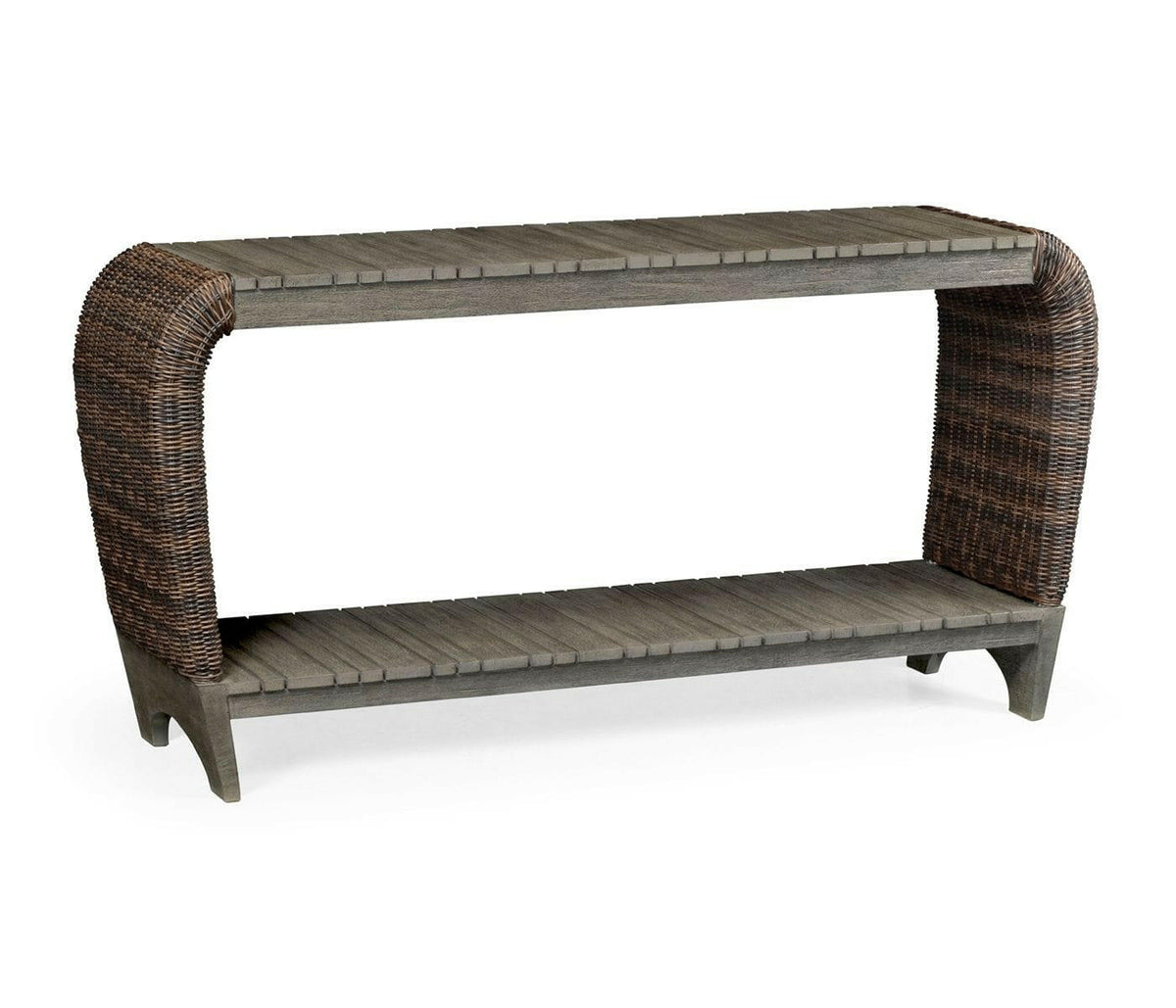 Jonathan Charles Hampton Curved Outdoor Console Table in Grey.