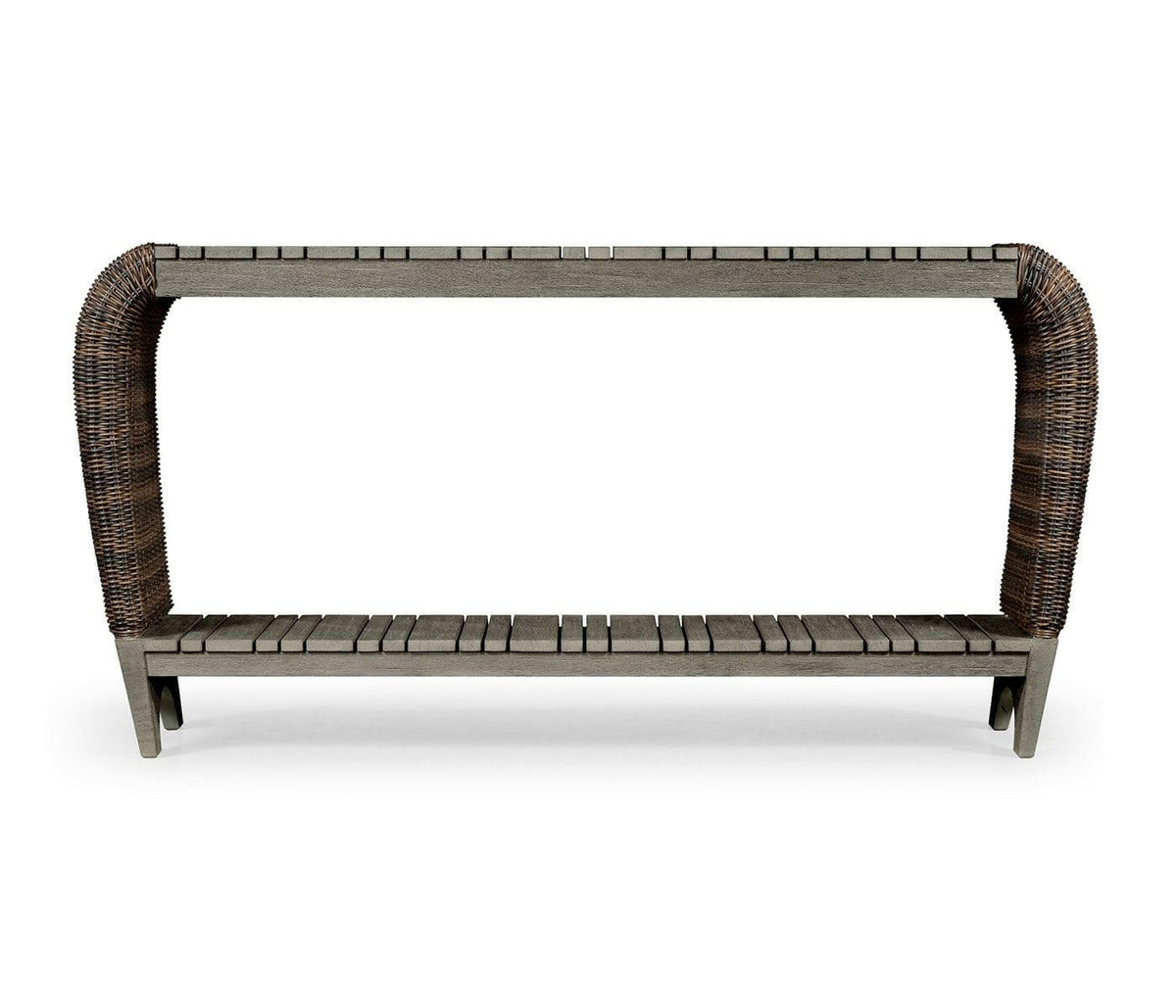 Jonathan Charles Hampton Curved Outdoor Console Table in Grey.