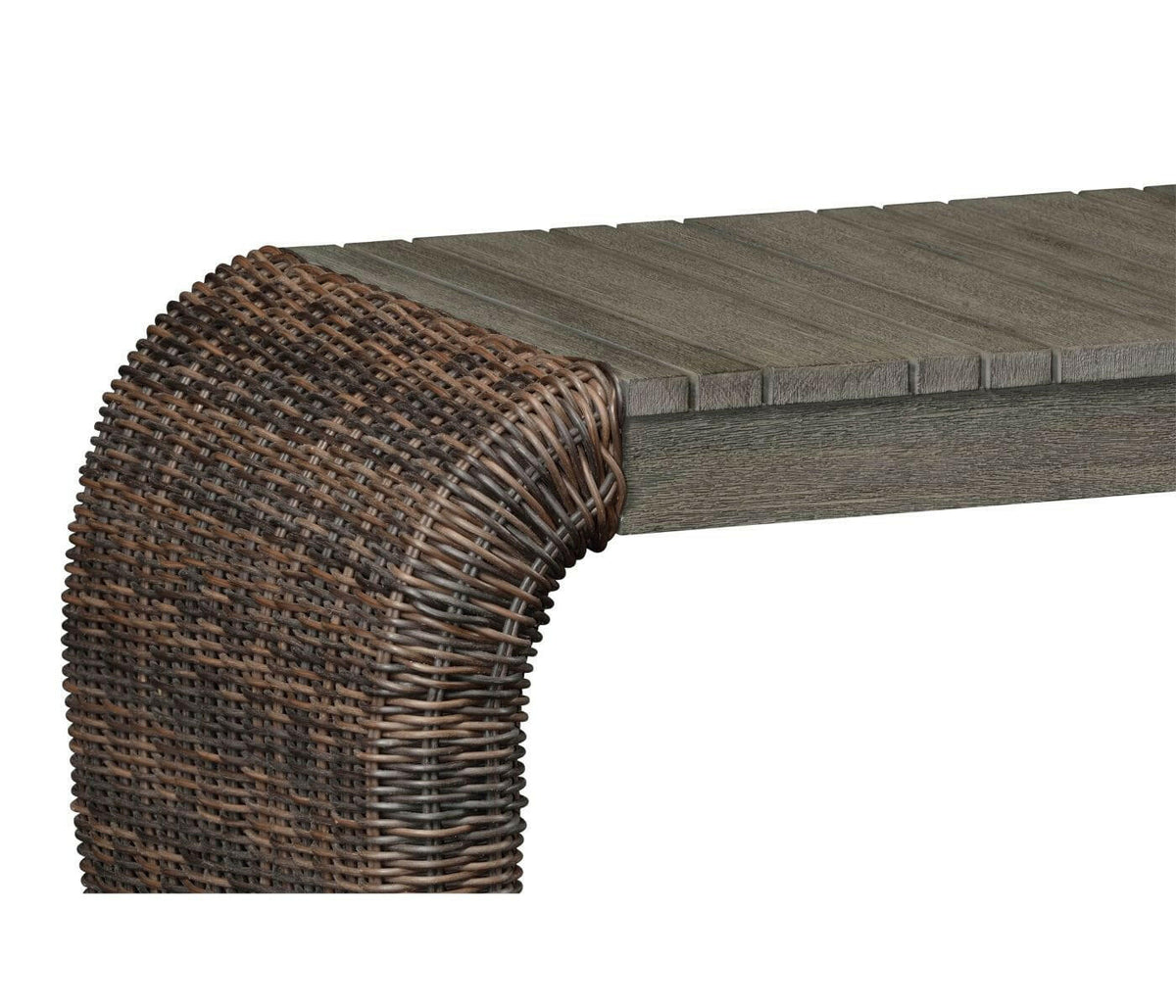 Jonathan Charles Hampton Curved Outdoor Console Table in Grey.