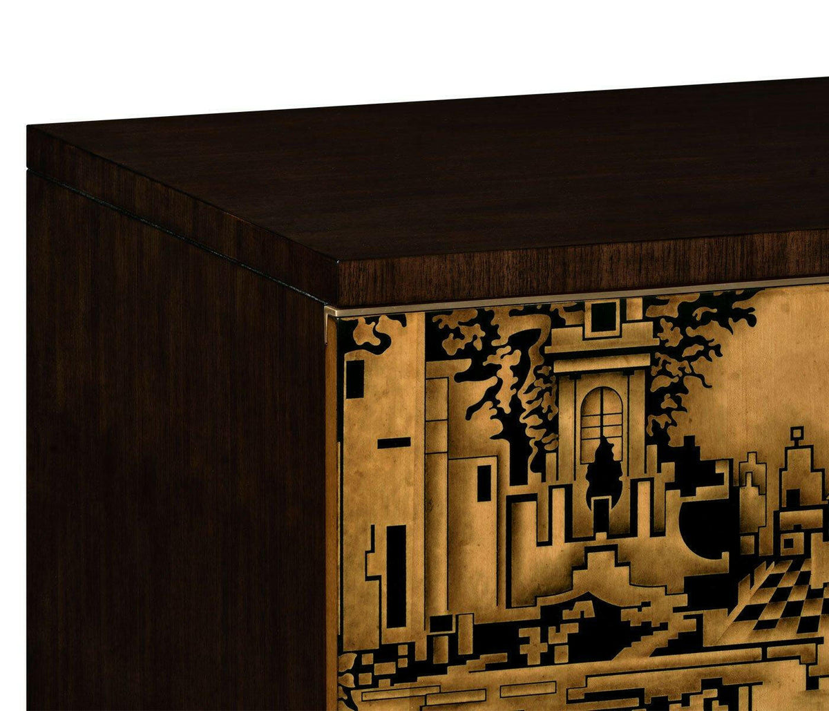 Jonathan Charles Hand Painted Tv Cabinet in Dark Gold Walnut.
