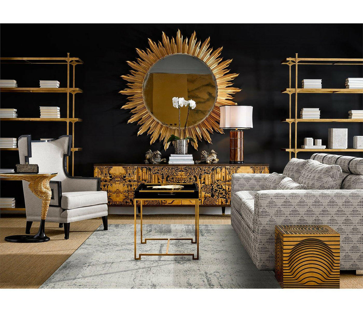 Jonathan Charles Hand Painted Tv Cabinet in Dark Gold Walnut.