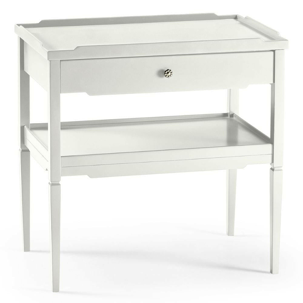 Jonathan Charles Lacquered White Side Table with Drawer.