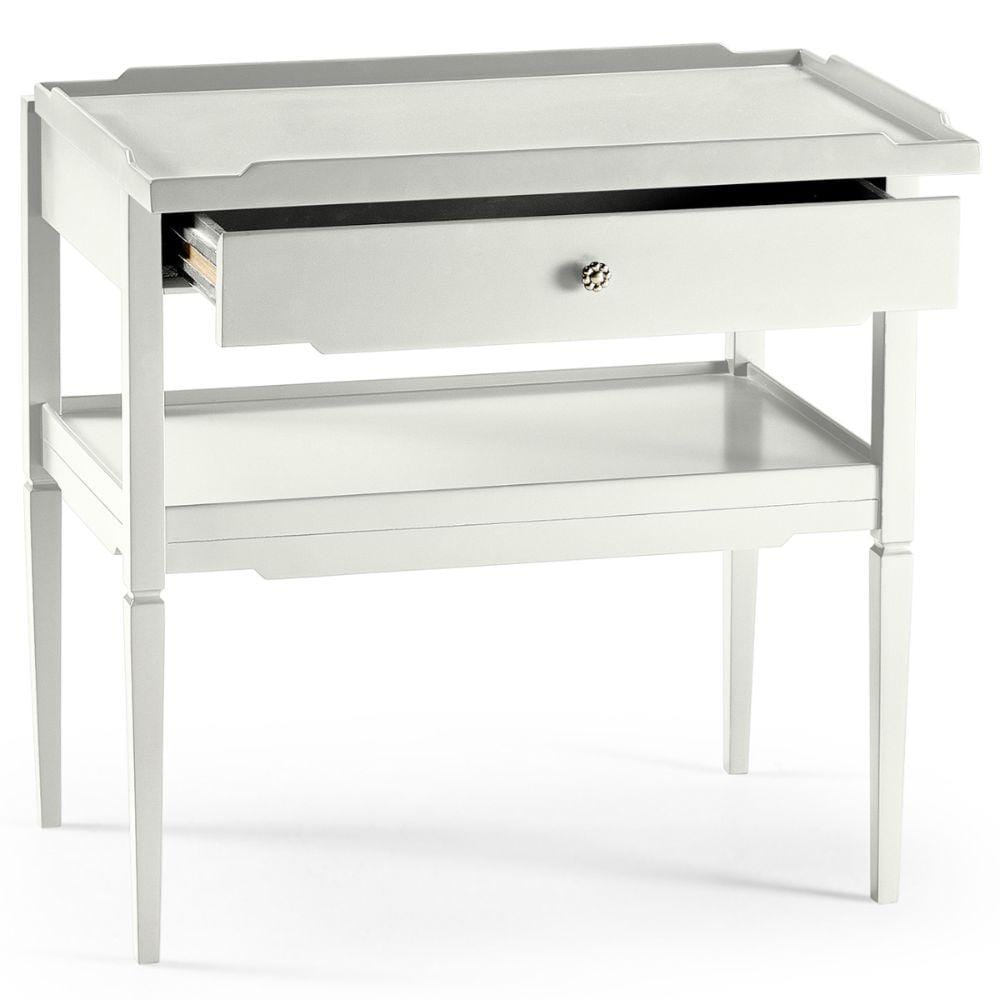 Jonathan Charles Lacquered White Side Table with Drawer.