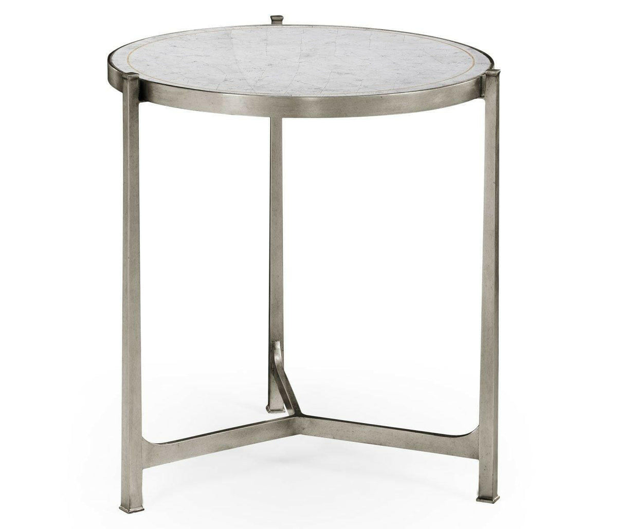Jonathan Charles Large Round Lamp Table Contemporary in Eglomise - Silver.