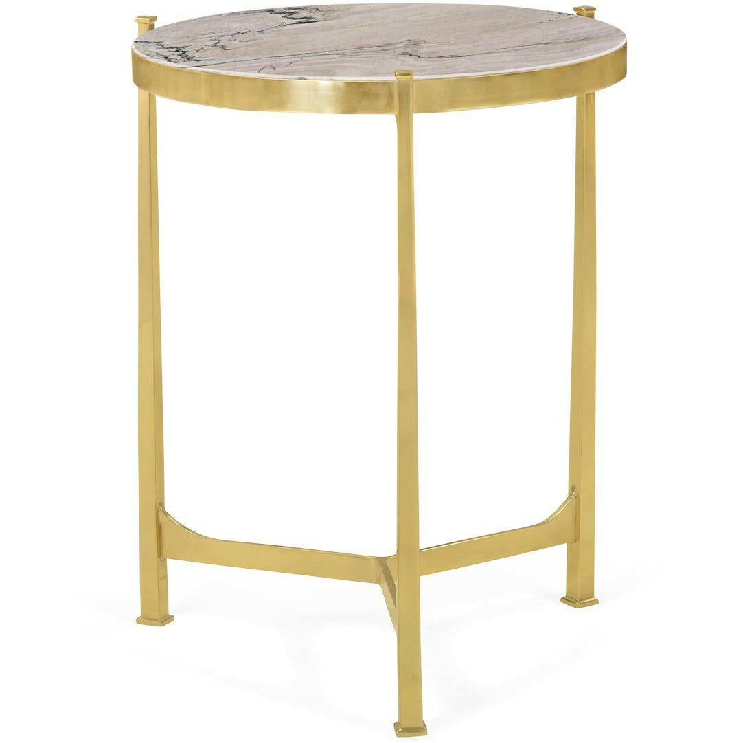 Jonathan Charles Medium Round Lamp Table with Brass Base - Blanco Equador Marble.