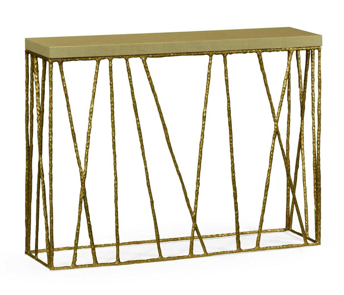 Jonathan Charles Narrow Console Table Hammered with Celadon Top - Brass.