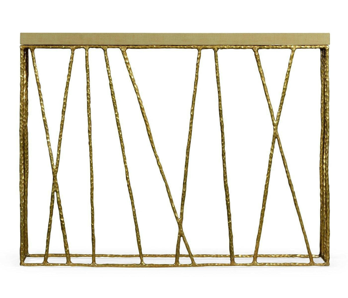 Jonathan Charles Narrow Console Table Hammered with Celadon Top - Brass.