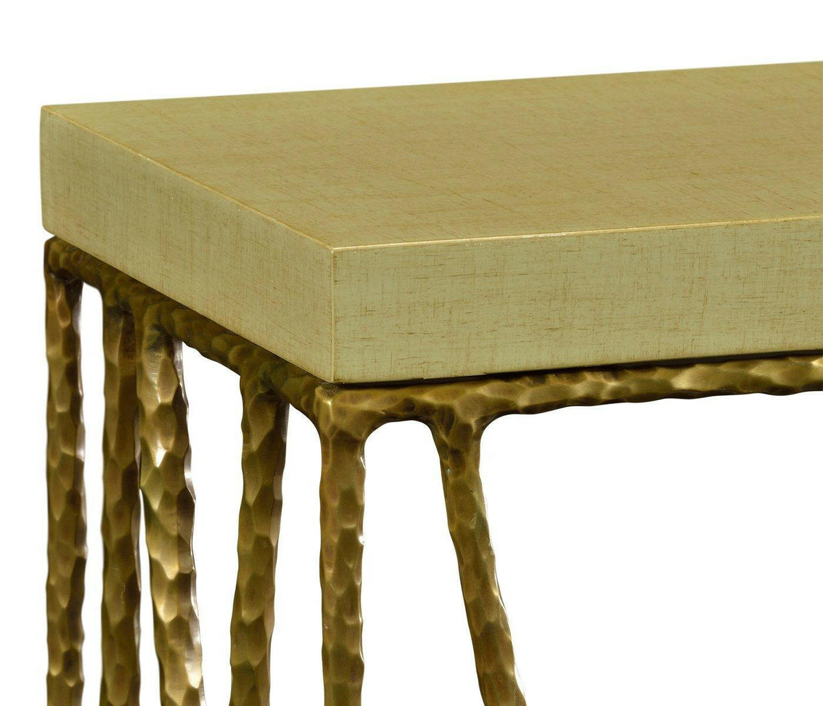 Jonathan Charles Narrow Console Table Hammered with Celadon Top - Brass.