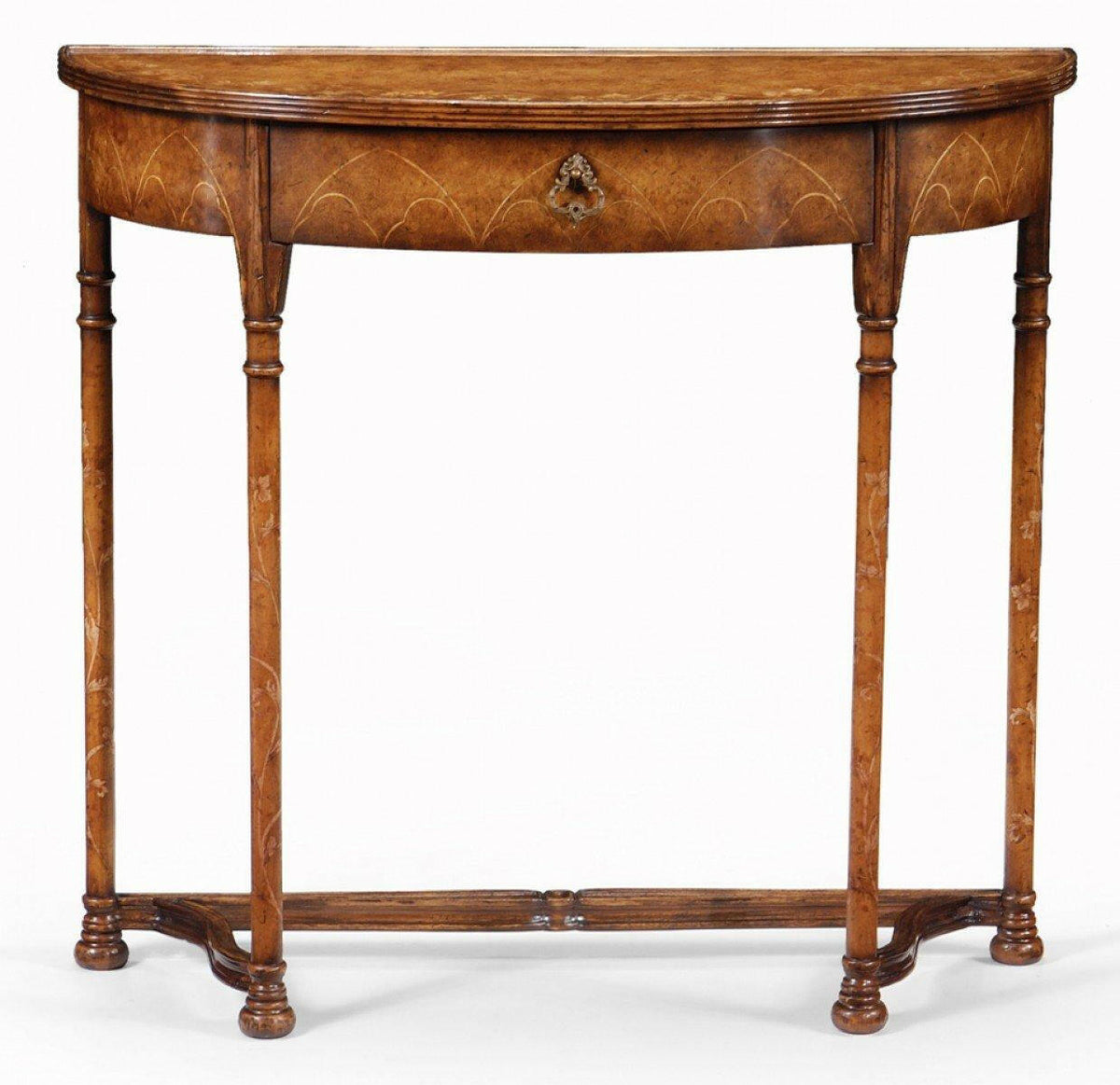 Jonathan Charles Narrow Demilune Console Table Gothic in Walnut.