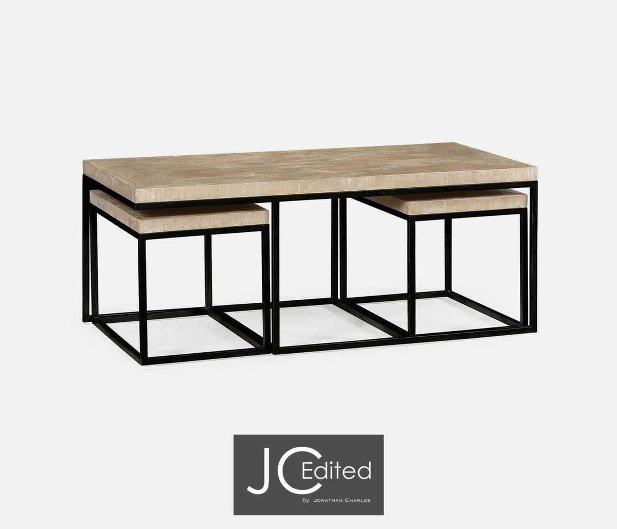 Jonathan Charles Nesting Coffee Table Wrought Iron in Limed Acacia.