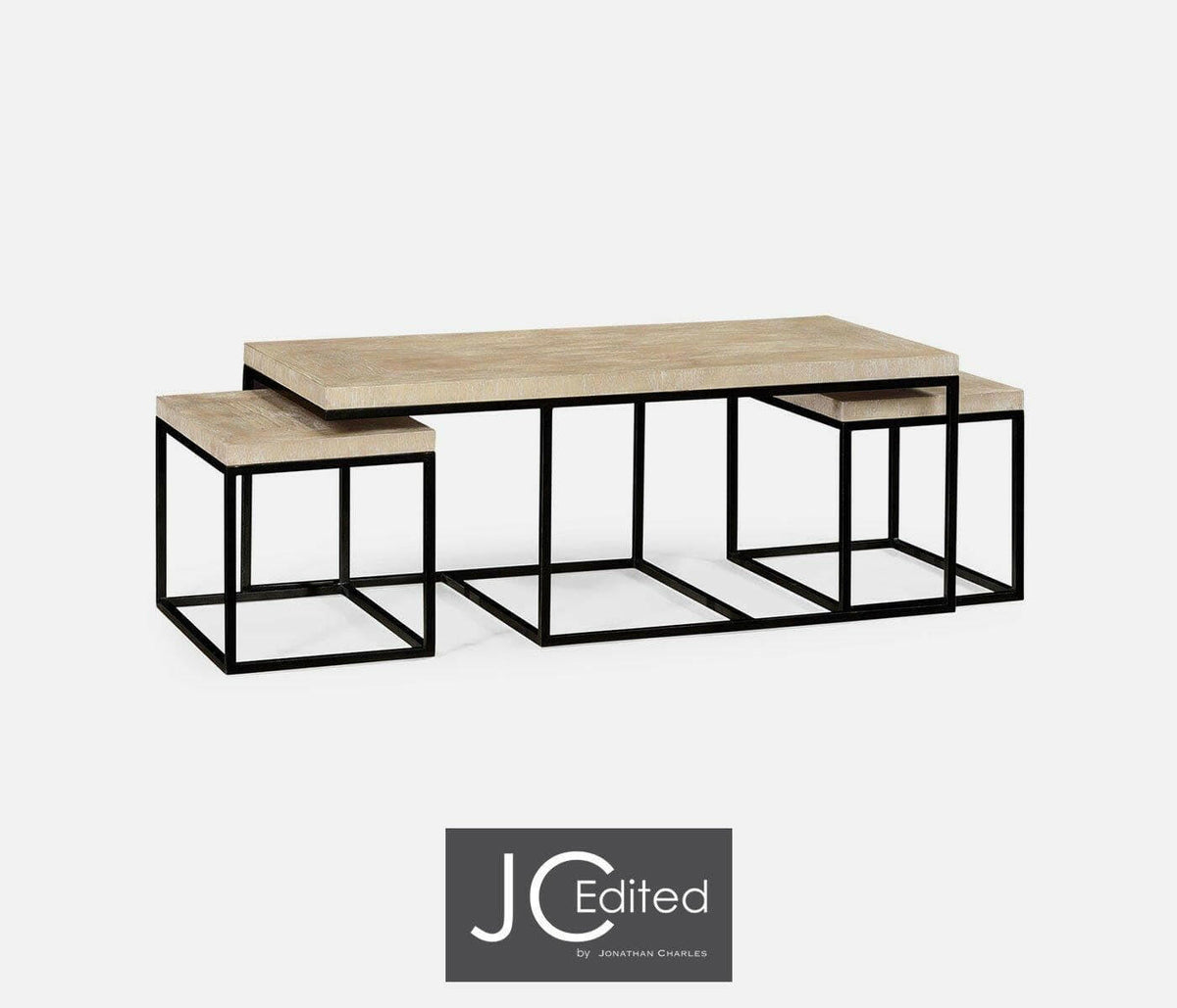 Jonathan Charles Nesting Coffee Table Wrought Iron in Limed Acacia.